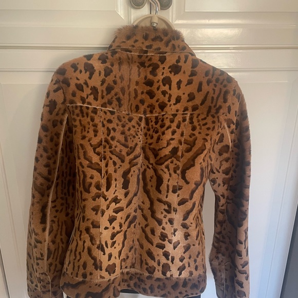 Dana Bachman leather leopard print zip up jacket Sz 4 - Picture 2 of 8
